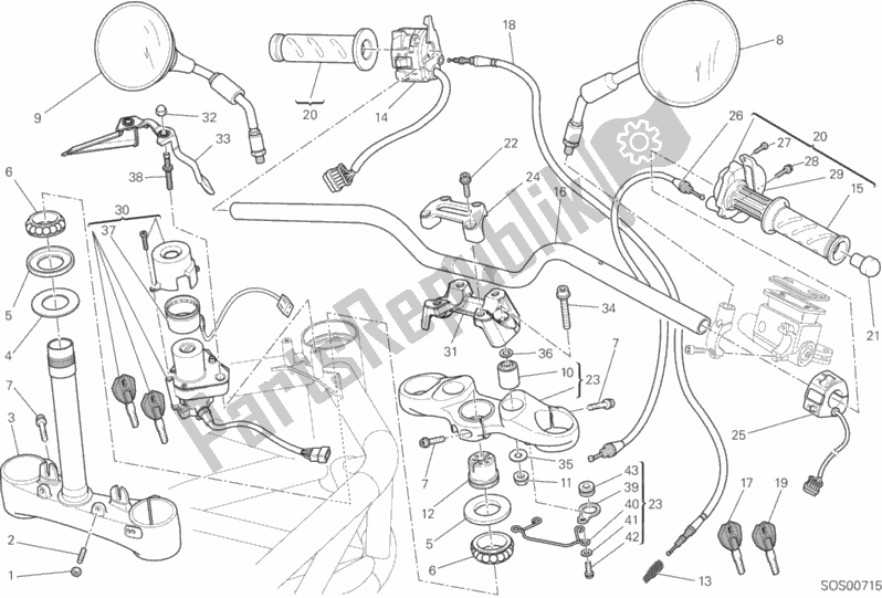 Alle onderdelen voor de Stuur van de Ducati Monster 696 ABS USA Anniversary 2013